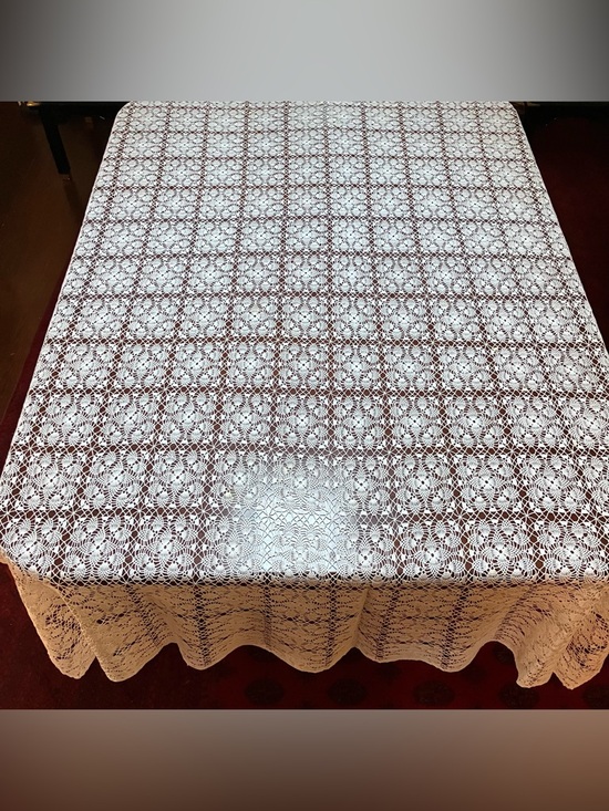 Other - VTG White Crochet Lace Tablecloth Coverlet 48in X 92in Cottagecore Farmhouse